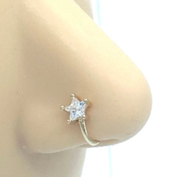 CZ Diamond Star 24 KT Gold Plated Nose Cuff Fake Nose Rings No Piercing Jewelry - Picture 1 of 5